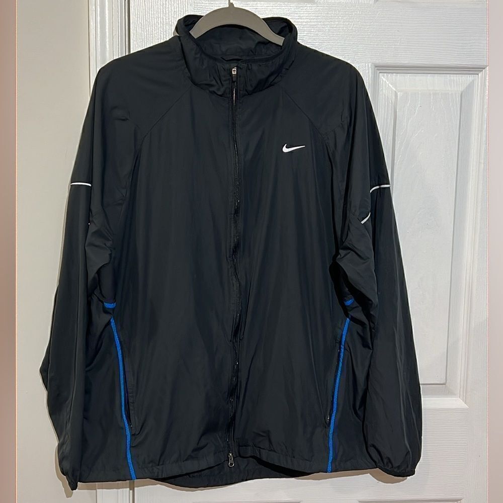 Nike Windbreaker Jacket Mens Black Blue Piping Reflective XL 428619-010